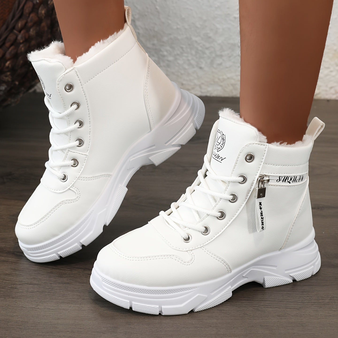Women's Warm Plush-Lined Ankle Boots with Side Zipper for Winter Snow