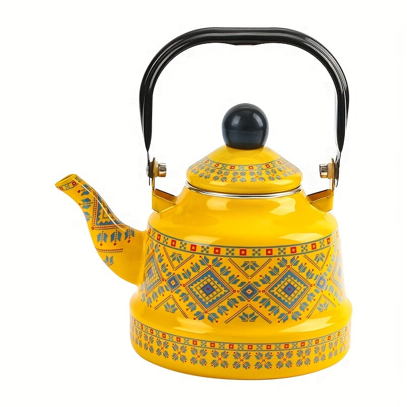 Enamel Electric Kettle 1.1L Geometric Print Memory Flower Design for Tea Coffee