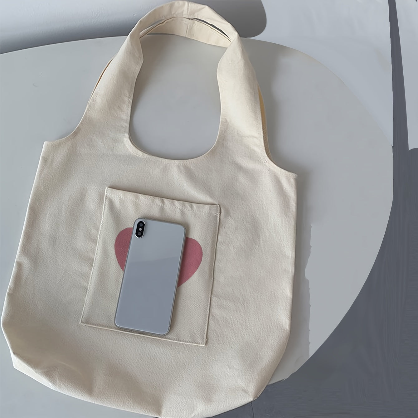 Women's Canvas Heart Tote Bag for Casual Shopping and Travel Beige Unpainted Edges