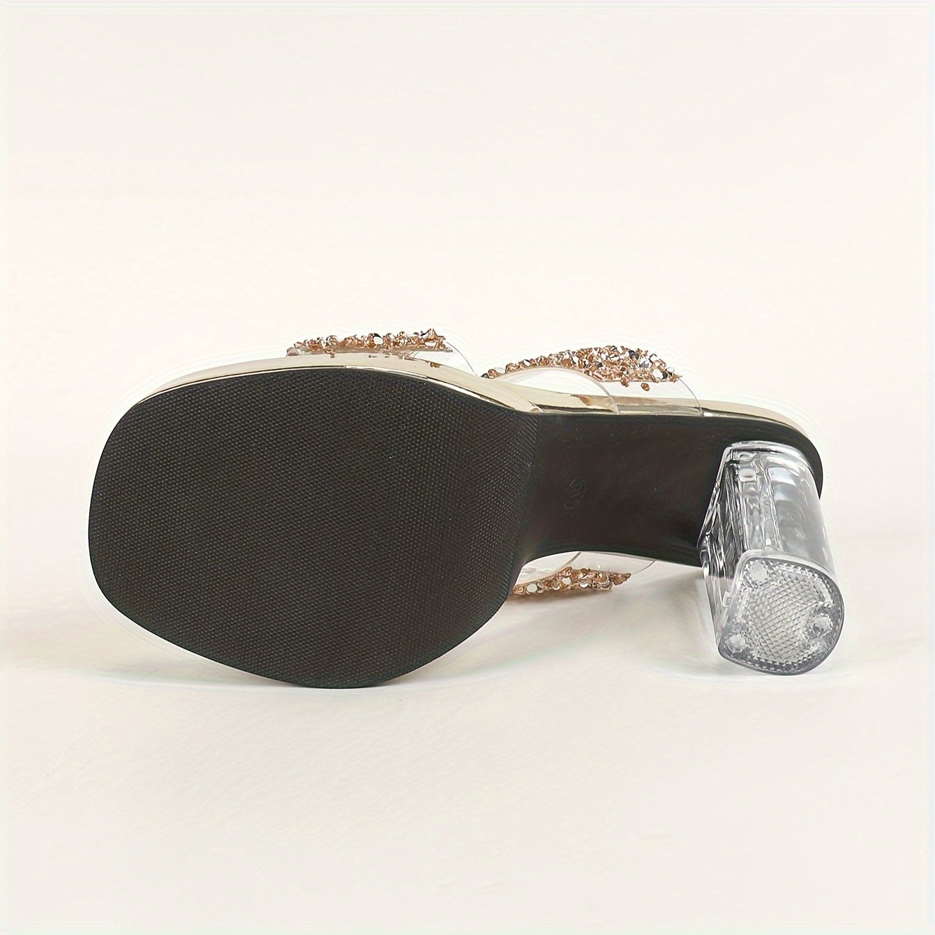 Women's High-Heeled Sandals Transparent PVC Open Toe 11cm Crystal Block Heel