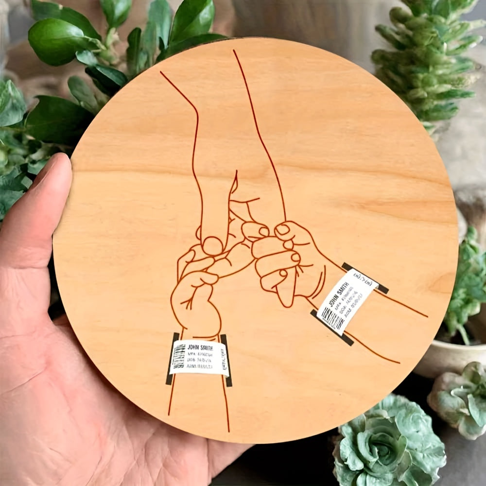 Wooden Birth Bracelet Keepsake with Engraved Heart and Round Memorial Plaque for Mother's Day and Family Gift