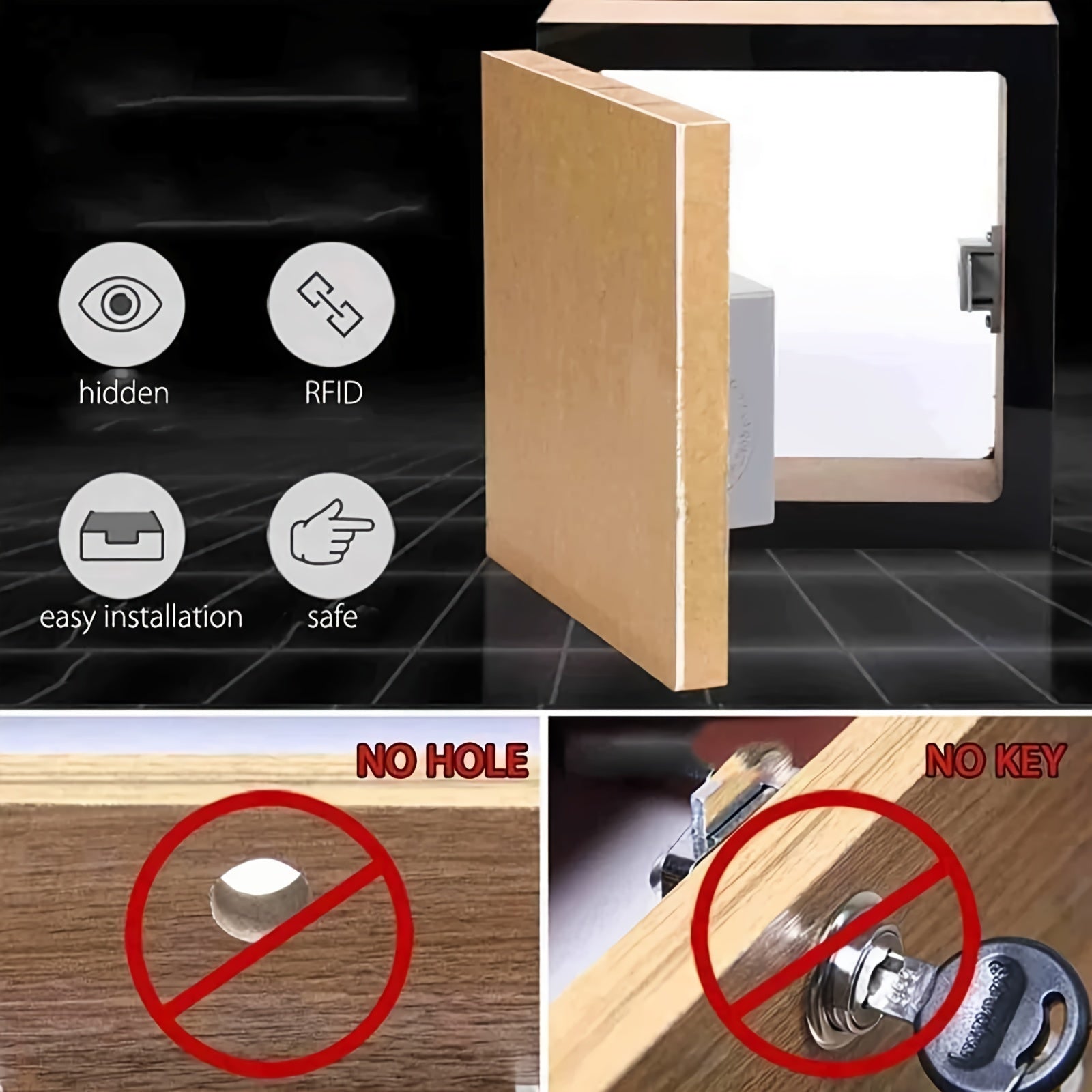 Electronic Cabinet Lock with Card and Keychains, Battery Powered, ABS Material