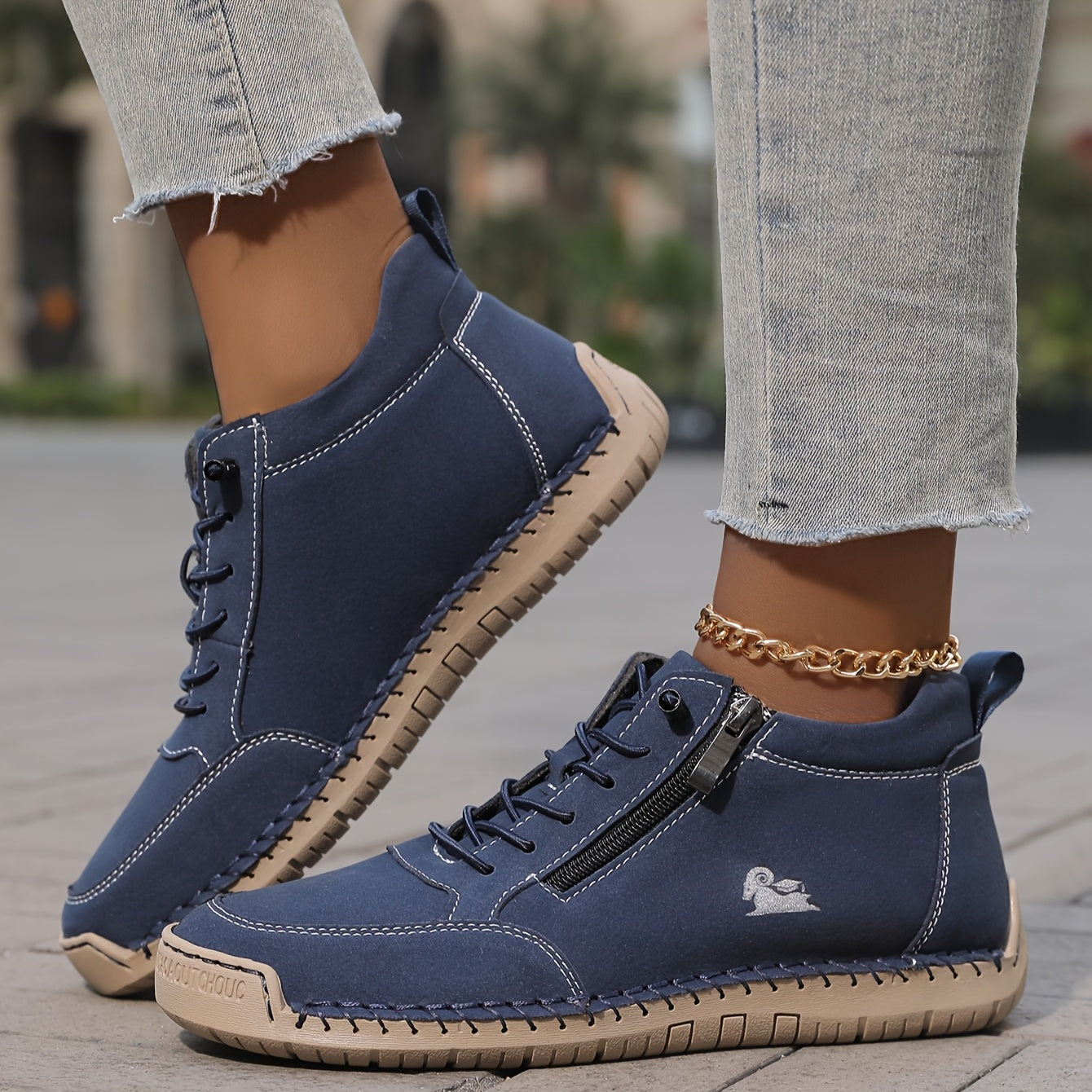 Women’s Handmade Stitched Leather Midband Slip-On Casual Short Boots