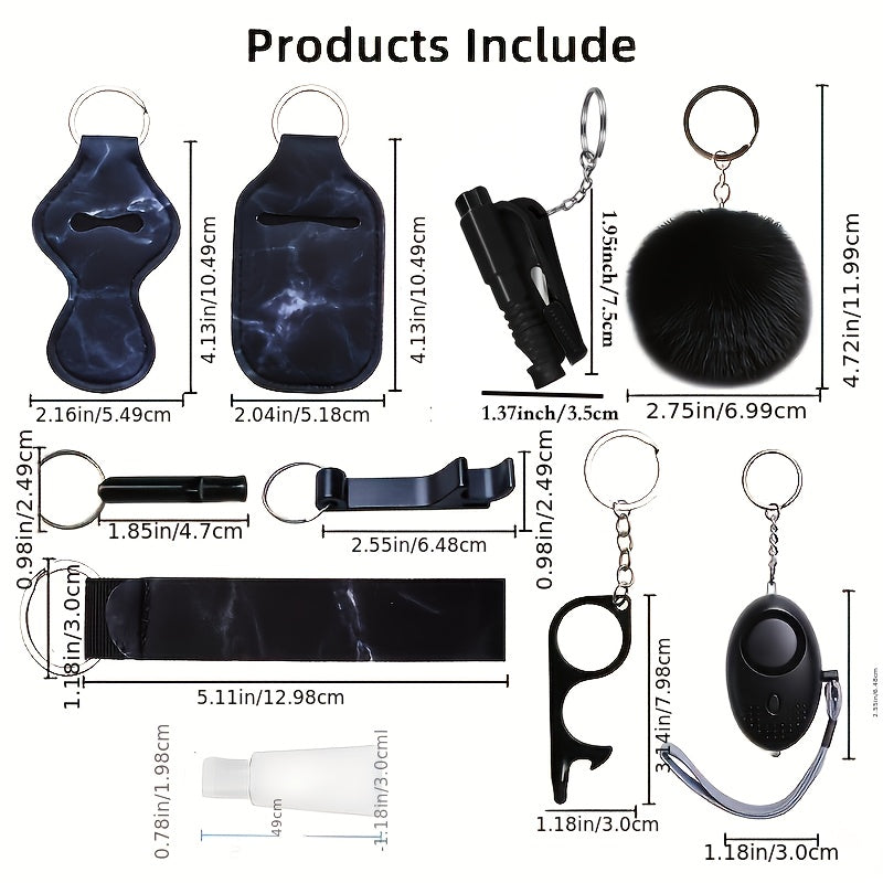 Safety Alarm Set with Protective Accessories for Women 10 Pieces Gift