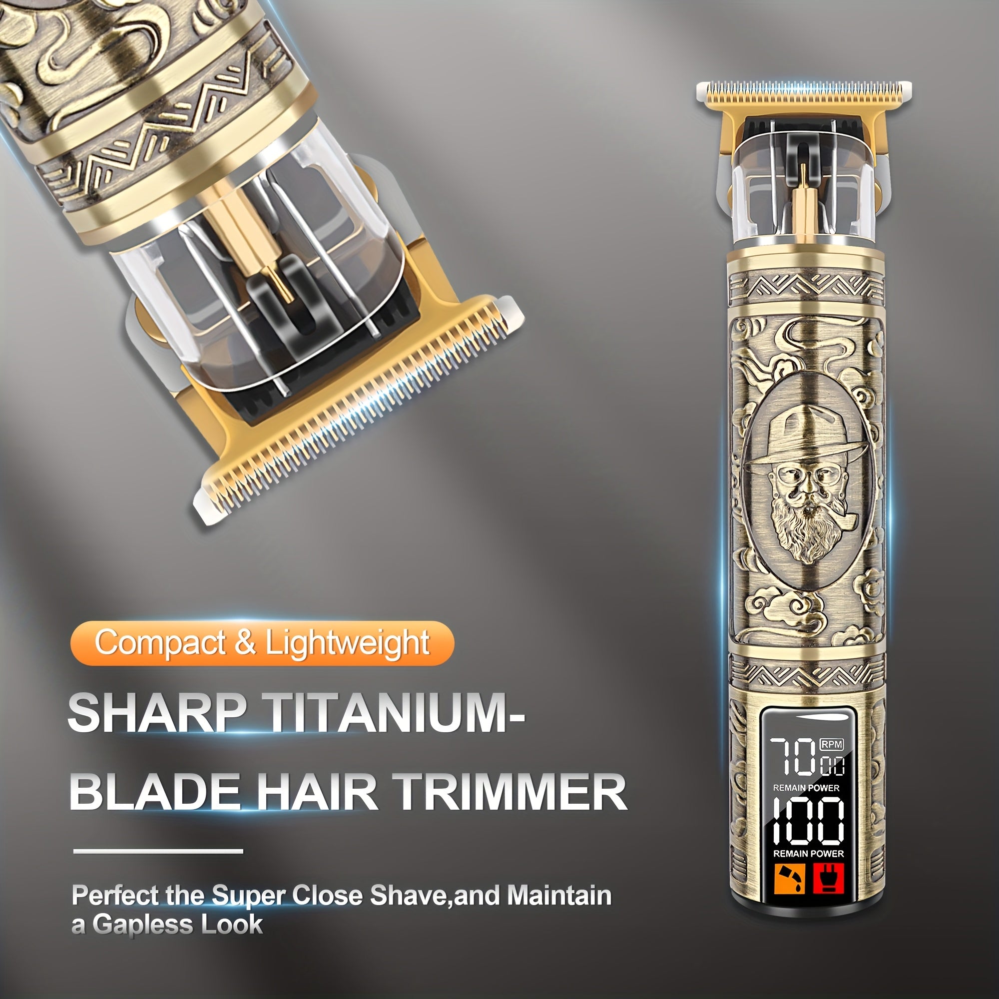 Set de cortapelos profesional con cuchilla de acero inoxidable, batería de litio recargable, carga USB, pantalla digital, operación inalámbrica, cuerpo de aleación de zinc