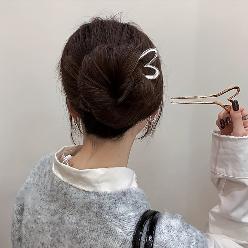 Chinese-Style Hairpin Minimalist Gold Modern Bun Heart Head Decoration Elegant Accessory