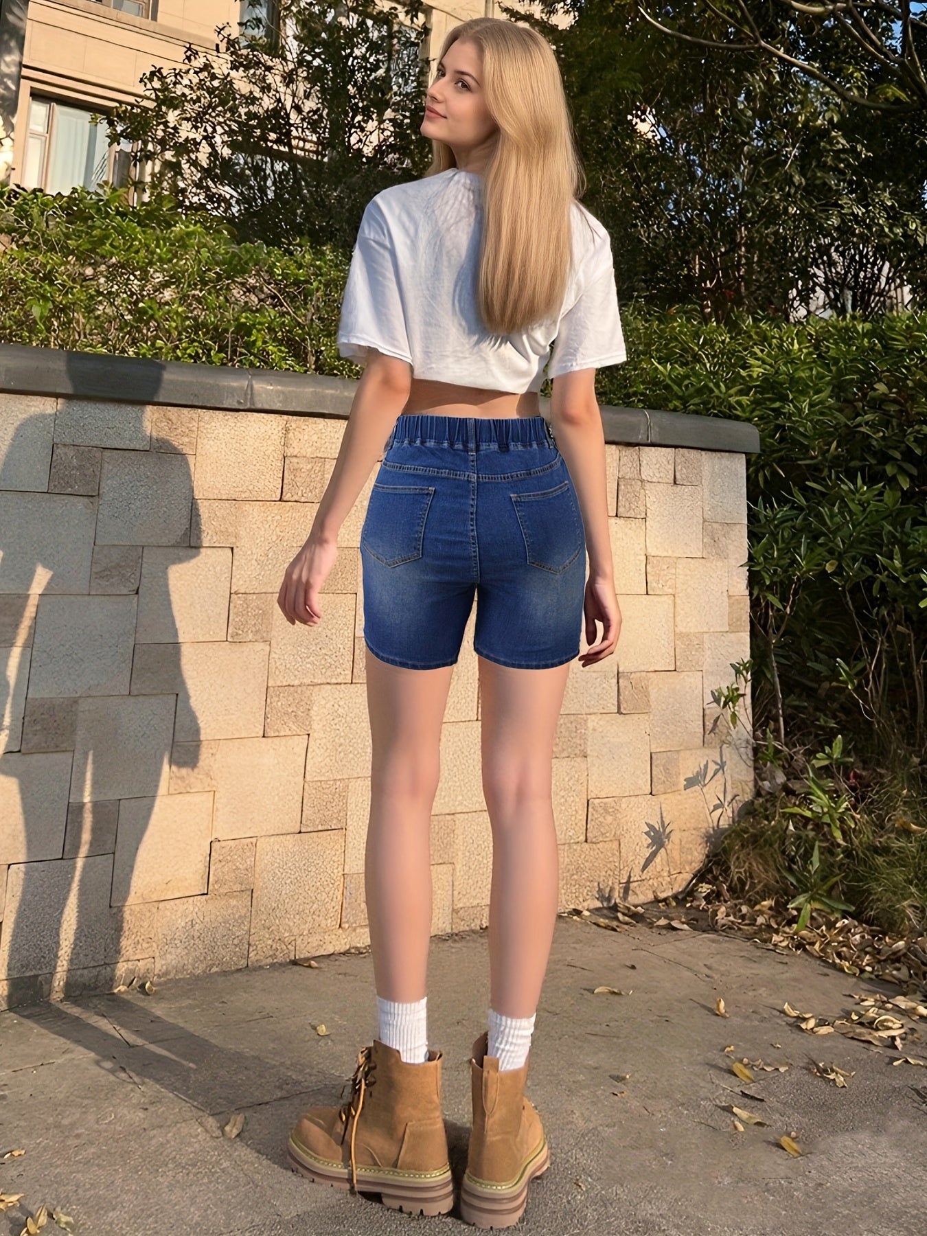 Women's Plus Size High-Waisted Denim Shorts Light Blue Casual Summer