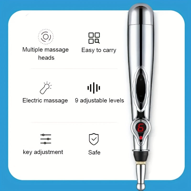 Battery-Operated Smart Massage Pen with Adjustable Modes and Interchangeable Heads
