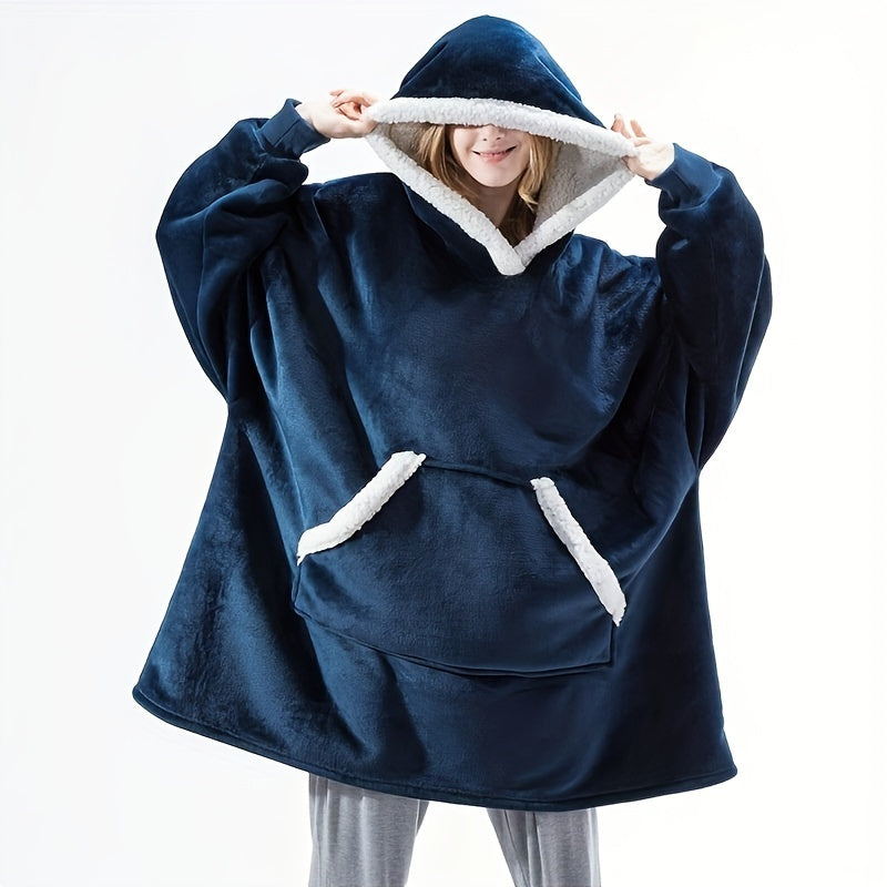 Unisex Fleece Hoodie Blanket with Pockets, Cozy, Machine Washable