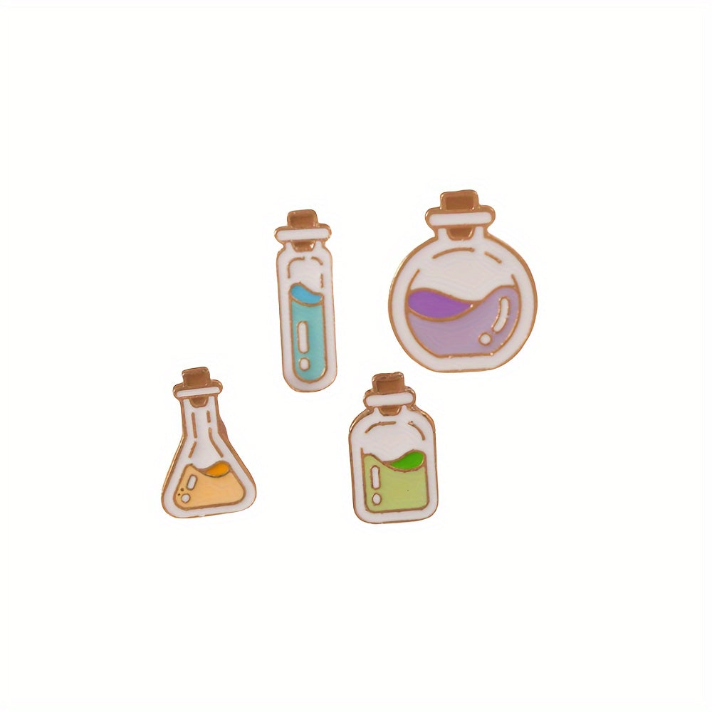 Set of 4 Cartoon Chemical Bottle Enamel Pins Alloy Brooches for Bags and Jewelry