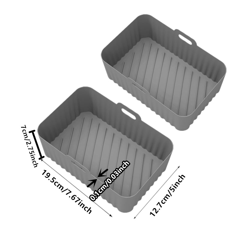 1/2 dona kvadrat havo fritüri silikon qozon oven pishirish panjara uchun, o'lchami 19.48cm x 12.7cm x 6.99cm.