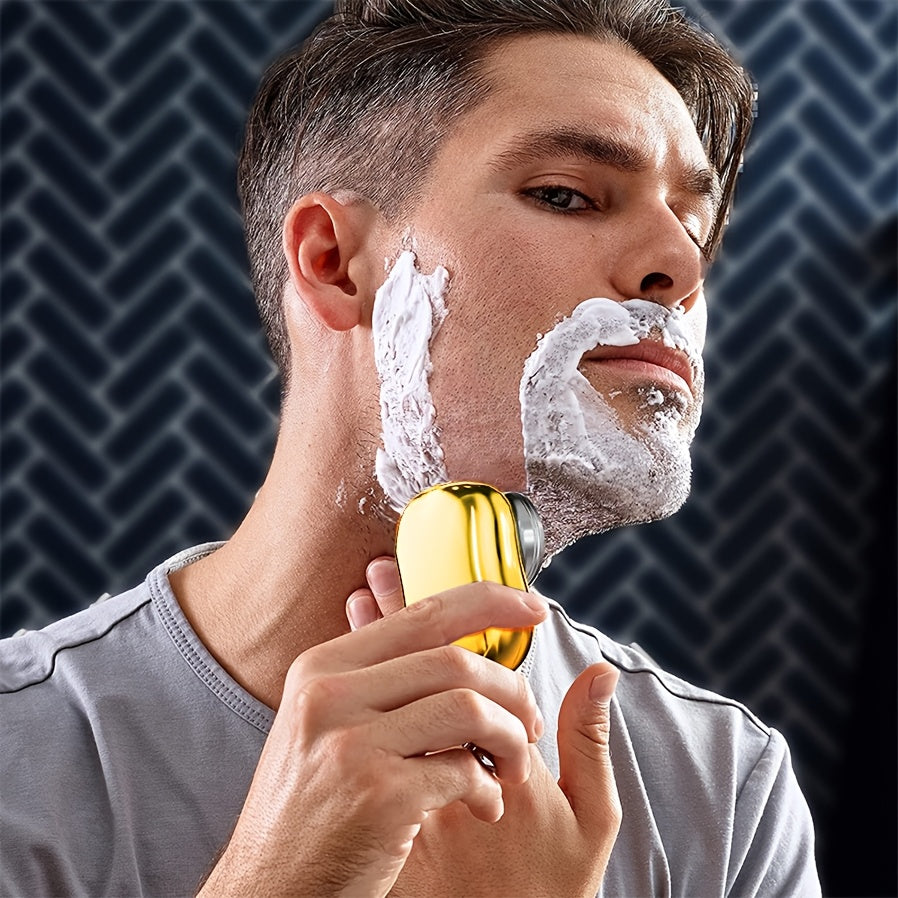 Afeitadora eléctrica recargable USB compacta para hombres, con cuchilla de acero inoxidable, apta para uso húmedo y seco, ideal para viajes