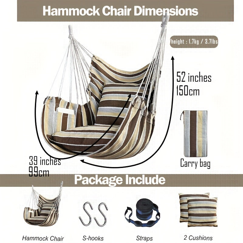 Hammock Chair with Cushions and Straps for Indoor Outdoor Use