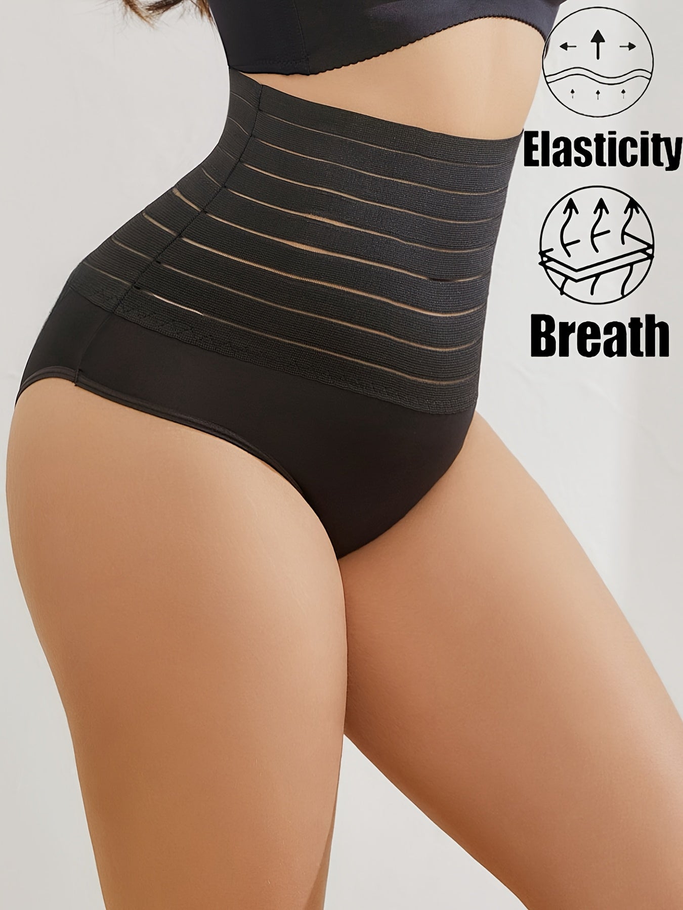 Women's High-Waist Shaping Briefs Tummy Control Butt Lift Plus Size Solid Color Breathable Stretch