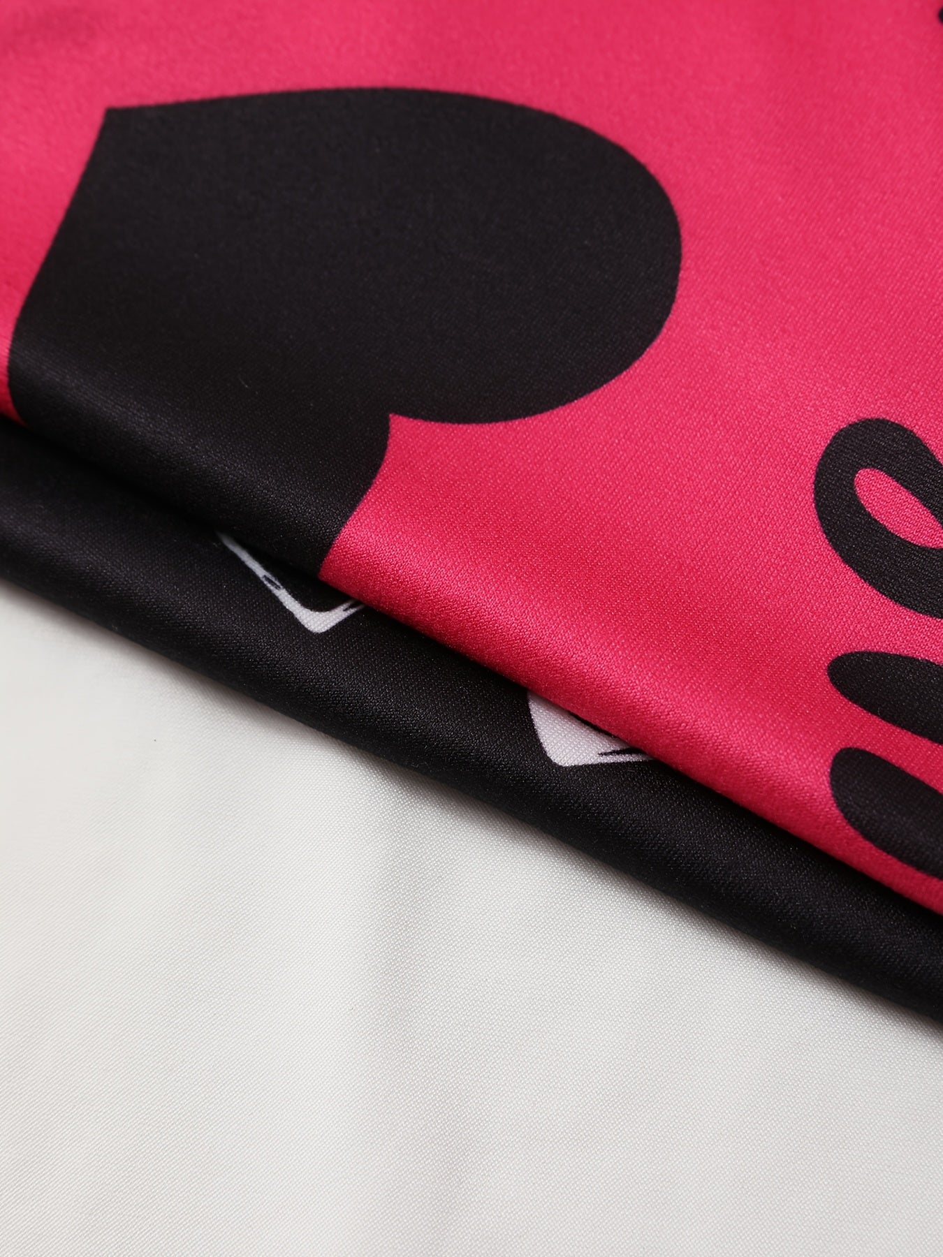 Plus Size Sleep Pants Women All-Season Heart Pattern Knit Fabric with Bow Detail