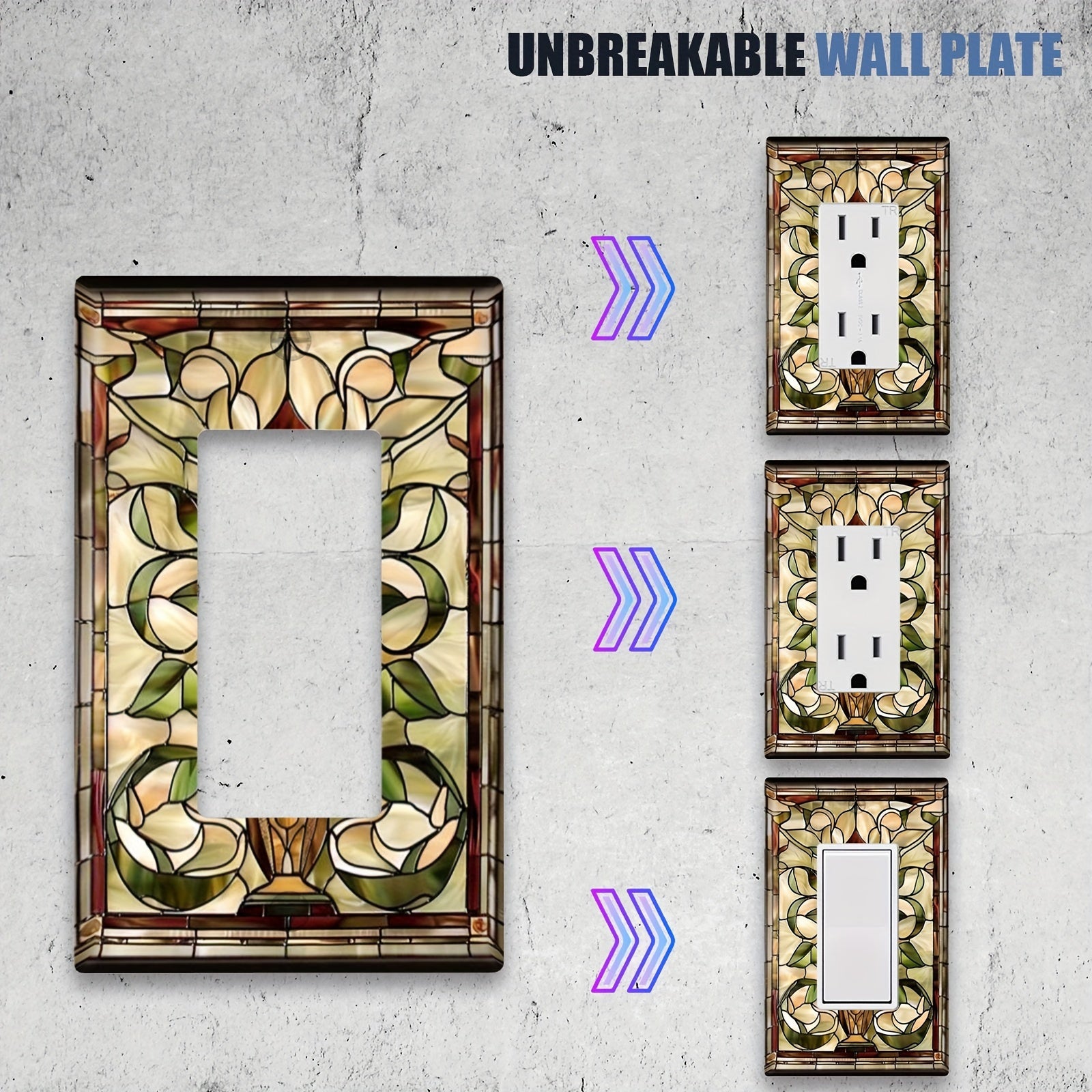 Art Nouveau Stained Glass Switch Cover for Home Kitchen Bathroom No Wiring