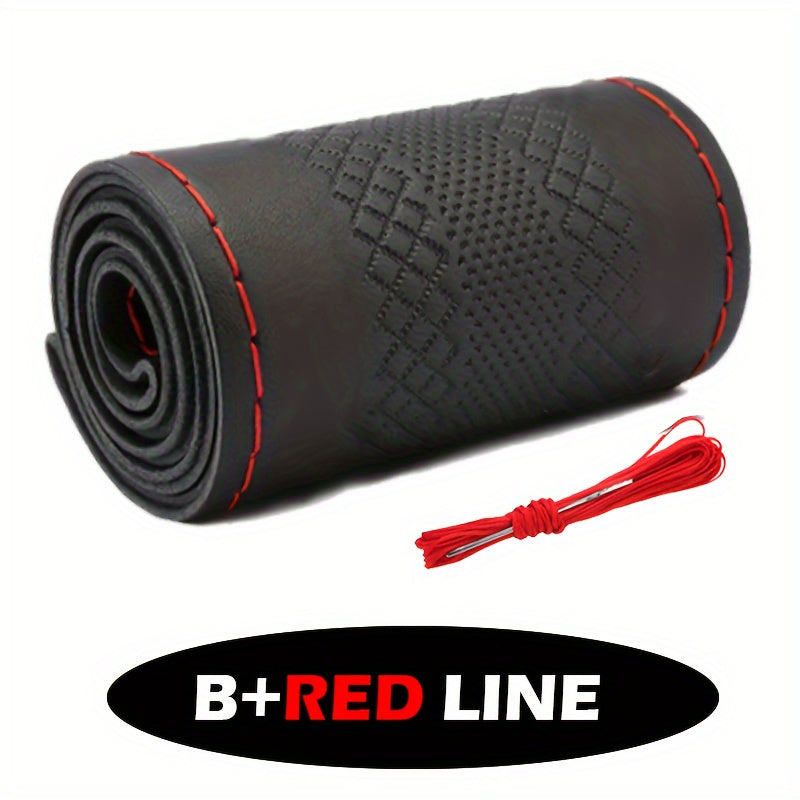 Cubierta de volante de cuero PU universal antideslizante negro rojo 38,1 cm