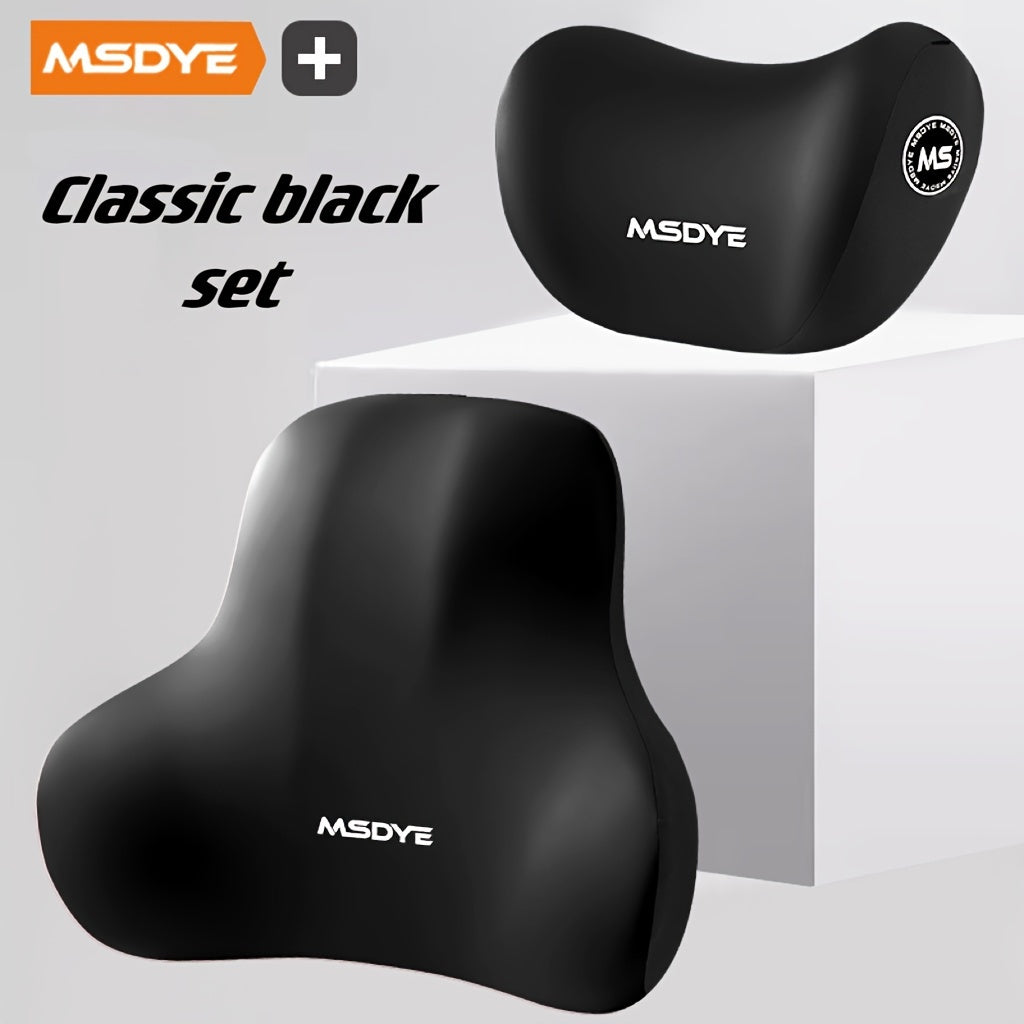 Memory Foam Headrest and Lumbar Support Set for Car Seat Comfort Breathable Polyester