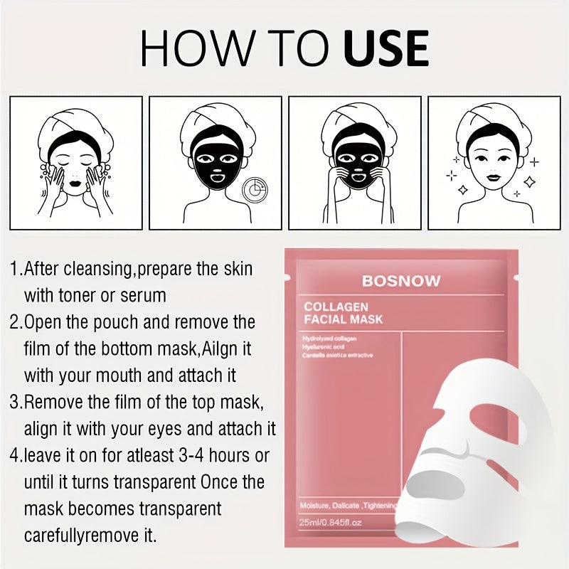 Unisex Collagen Face Masks Pack Hydrating Firming Hypoallergenic 4 Pieces