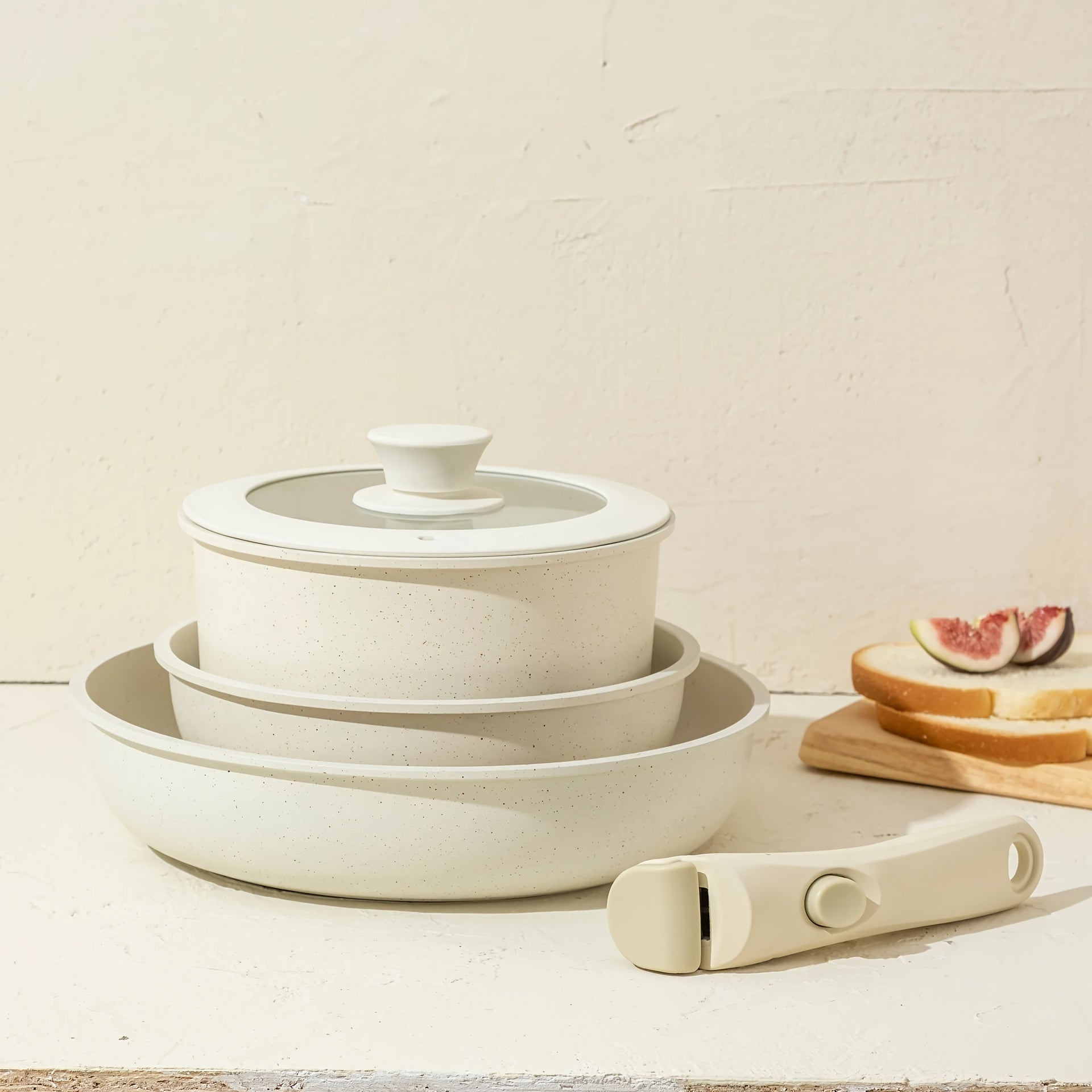 Zamonaviy alyuminiy oshxona to'plami, ajraladigan tutqich bilan, induksiya, gaz, elektr pechlar va mikroto'lqinli pech uchun, yopishmaydigan, oson tozalash uchun