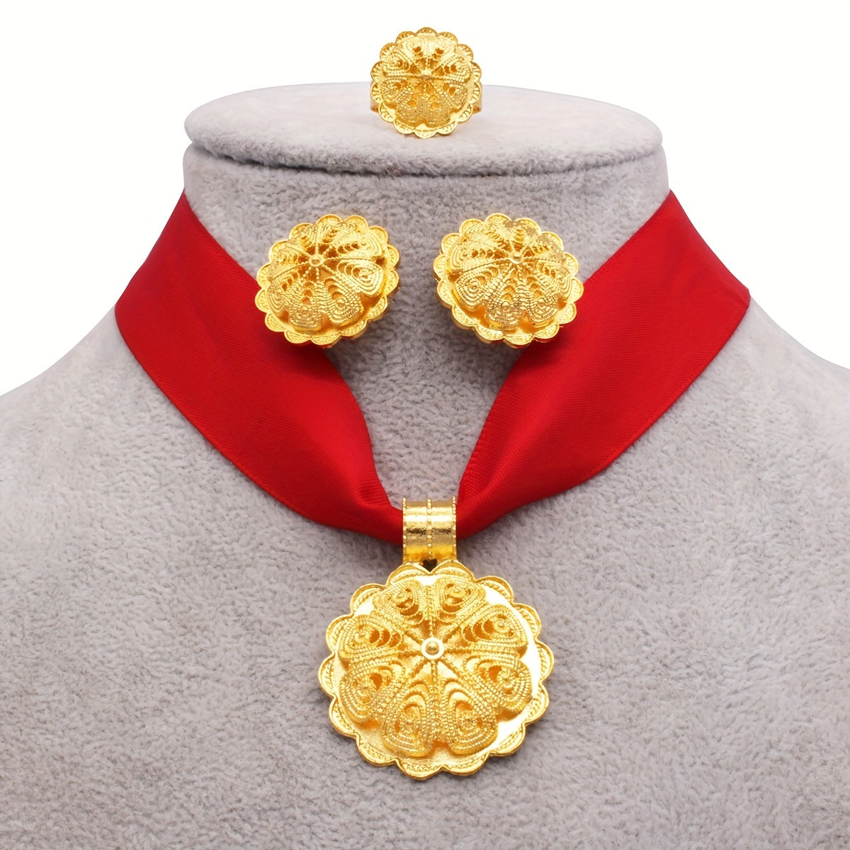 Set of 4 Exaggerated Design Jewelry Earrings Necklace Ring for Daily or Party Wear