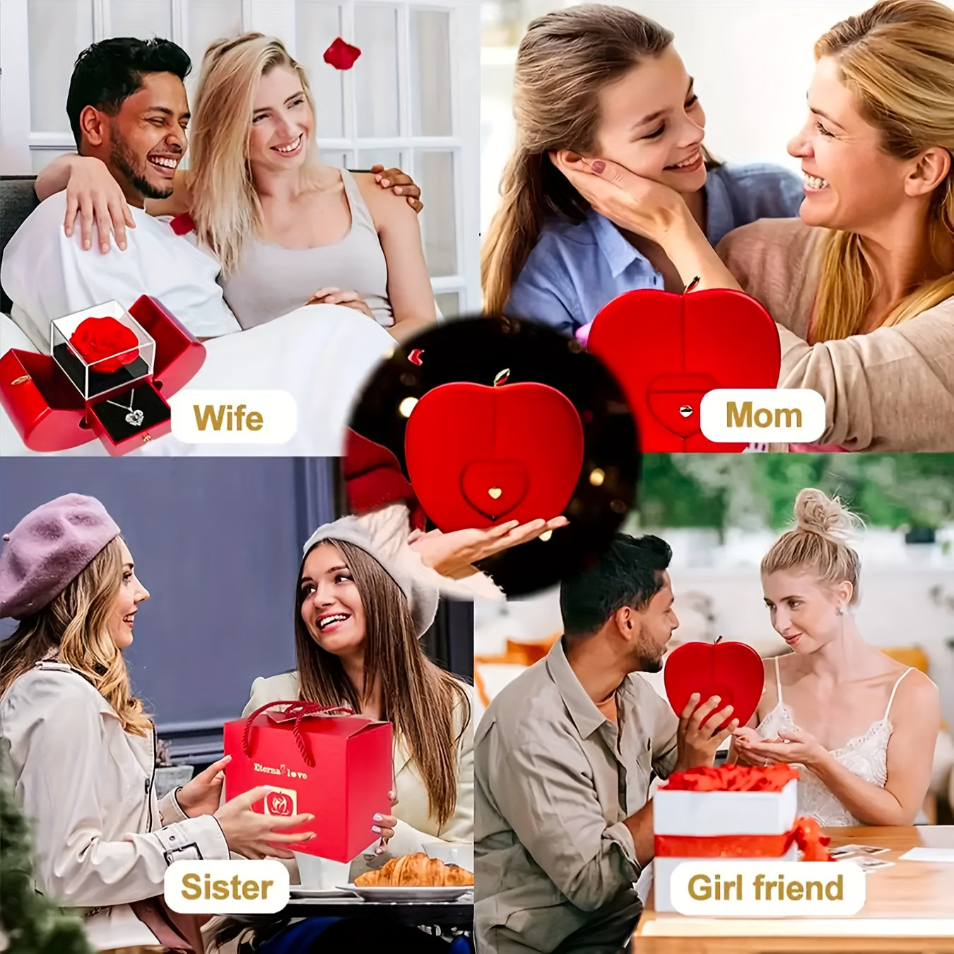 Heart Necklace with Copper Synthetic Zirconia Pendant and Rose Box Set for Women