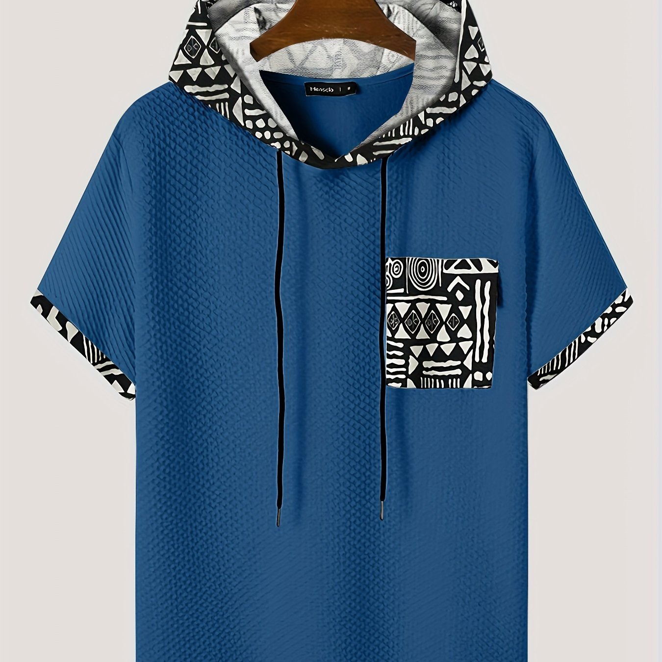 Men's Plus Size Casual Hooded T-Shirt with Geometric Print Lightweight Polyester Gray