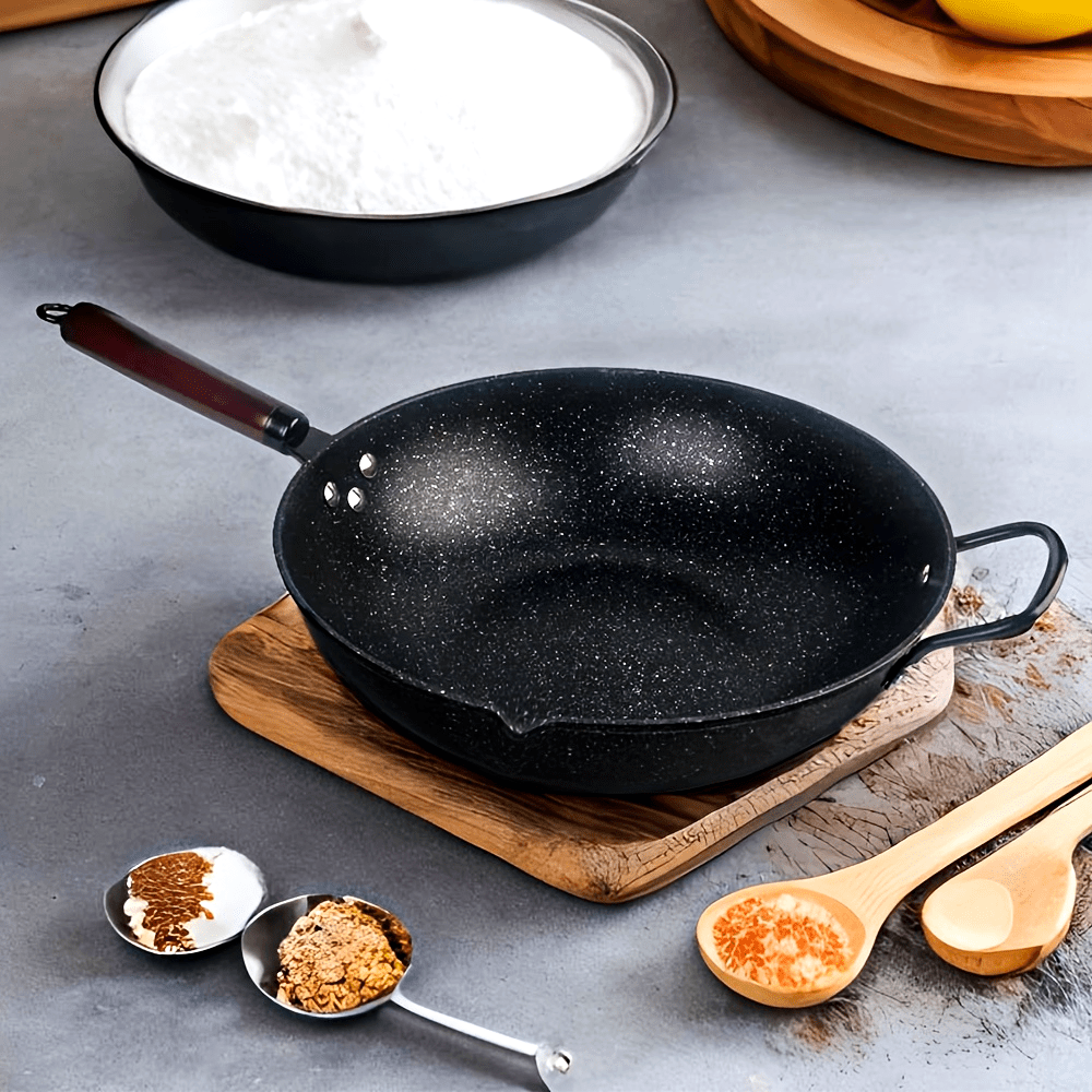 Cast Iron Wok 12.5 Inch with Stone Coating Non-Stick Dual Handles Suitable for Gas Electric Oven Induction