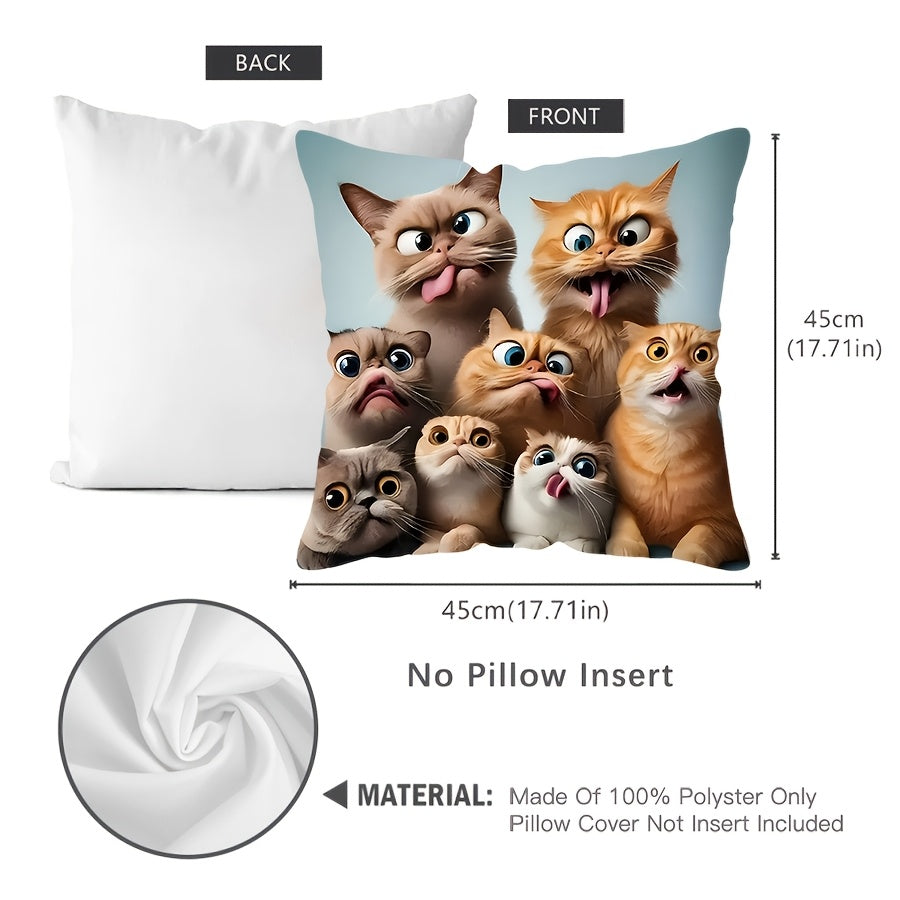 Funny Cats Pillow Cover 44.96cm Square Polyester Cushion Cover Sofa Car Decor