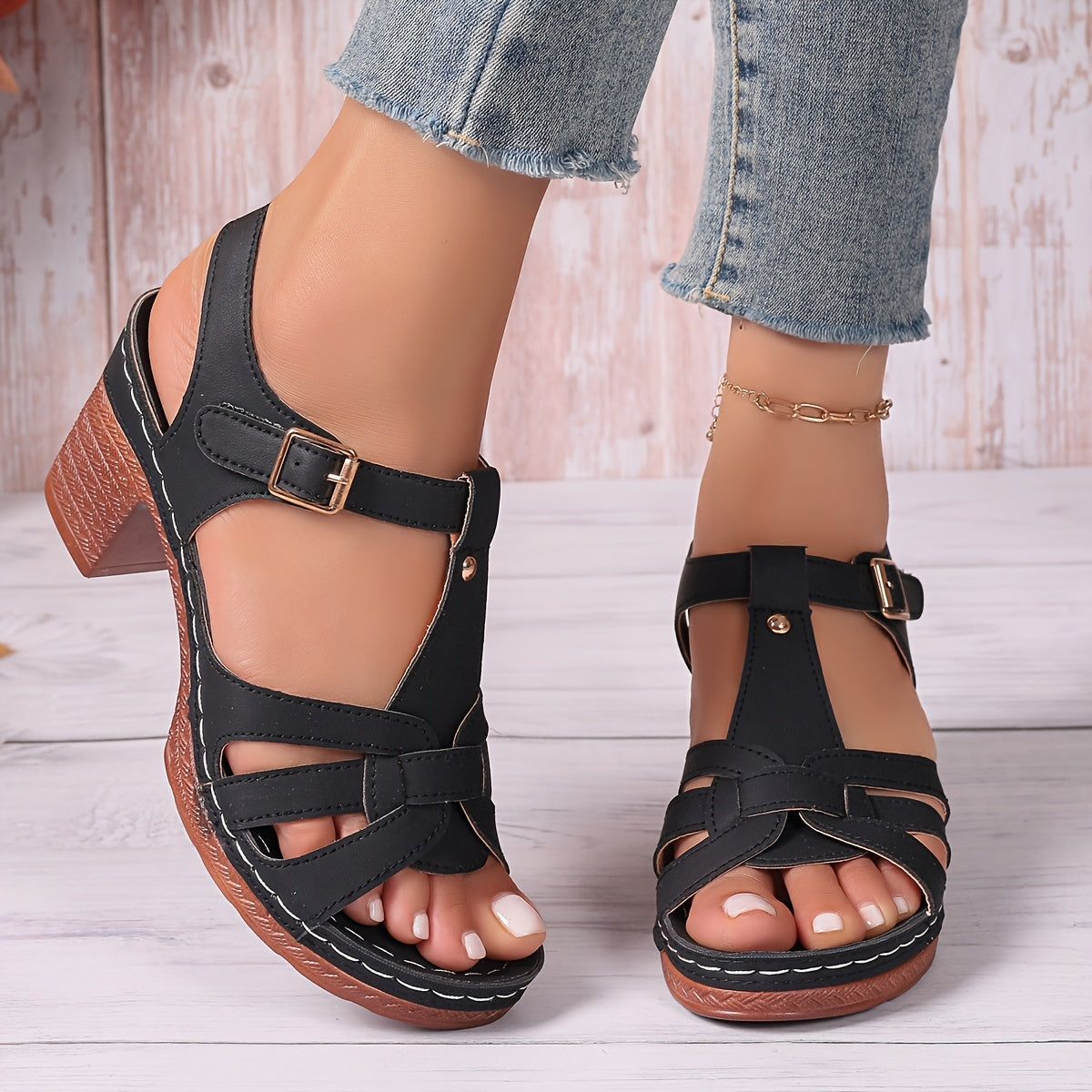 Women's Summer Wedge Sandals Open Toe Faux Cover Platform Heel