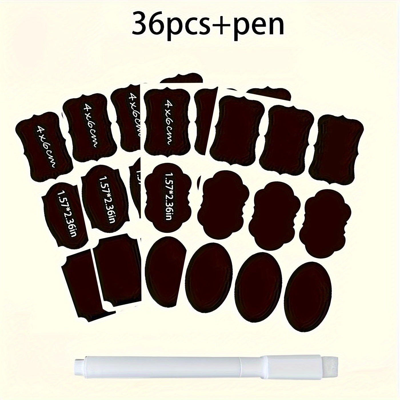 36 etiquetas reutilizables de pizarra para recipientes de almacenamiento de alimentos con bolígrafo, a prueba de agua, autoadhesivas