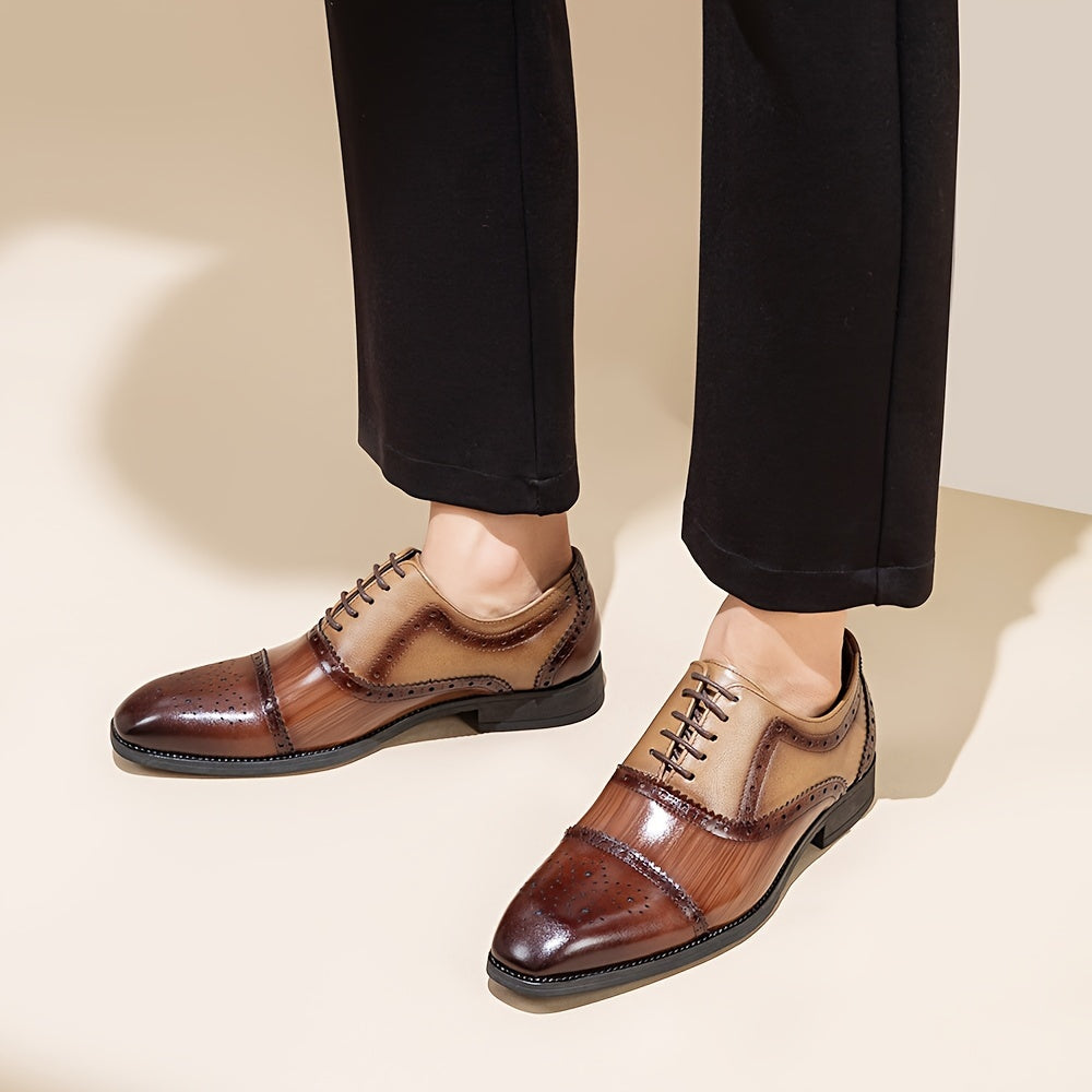 Men's British Style Square Toe Brogue Shoes Leather Casual Wedding Dress Shoes