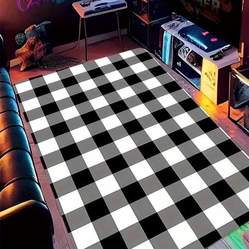 Black and White Buffalo Plaid Rug 8mm Thick Easy to Clean for Living Room Bedroom Bathroom
