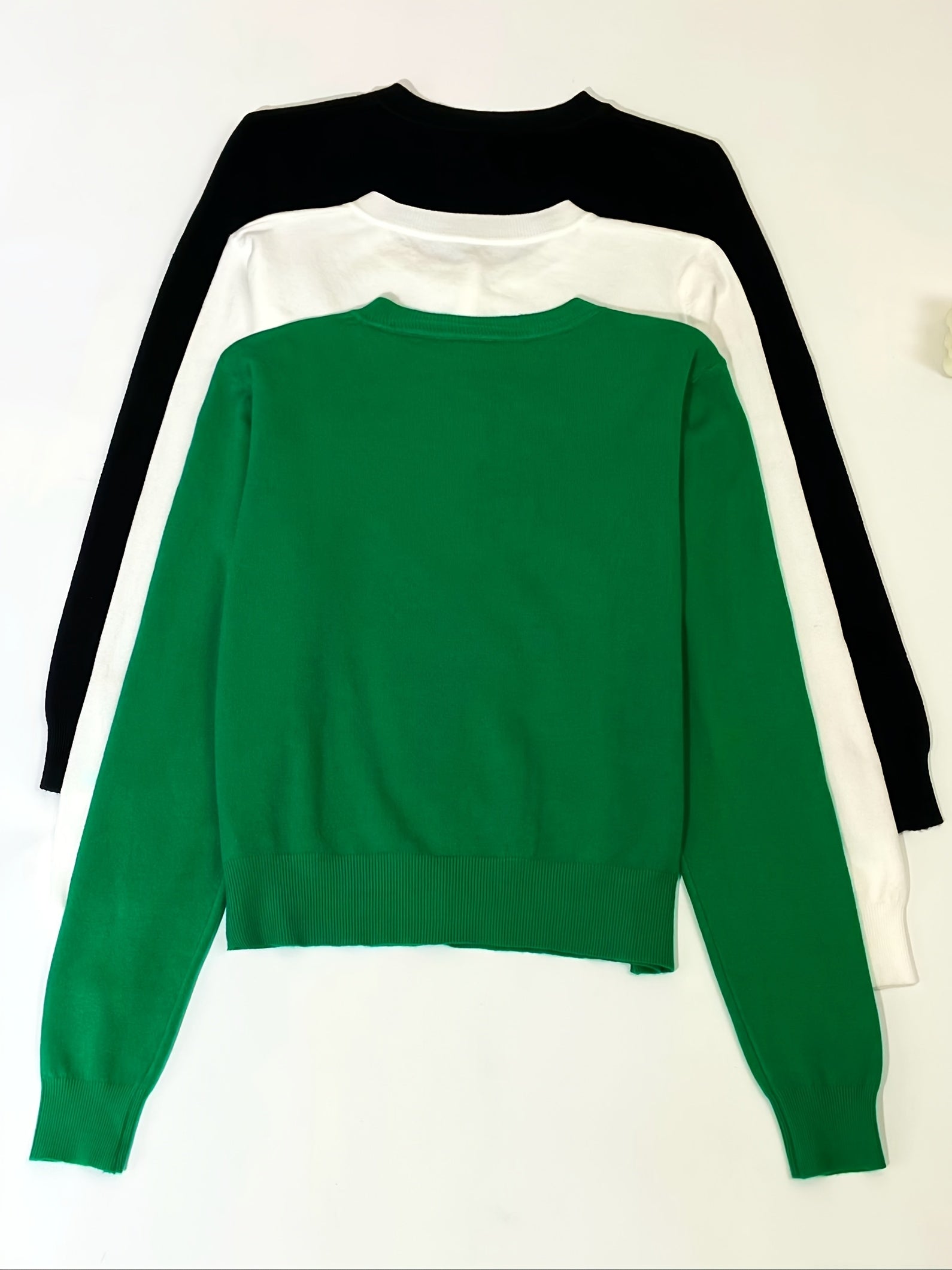 Conjunto de suéter con pecho abierto y cuello redondo, color sólido, tela de punto de alta elasticidad para mujeres