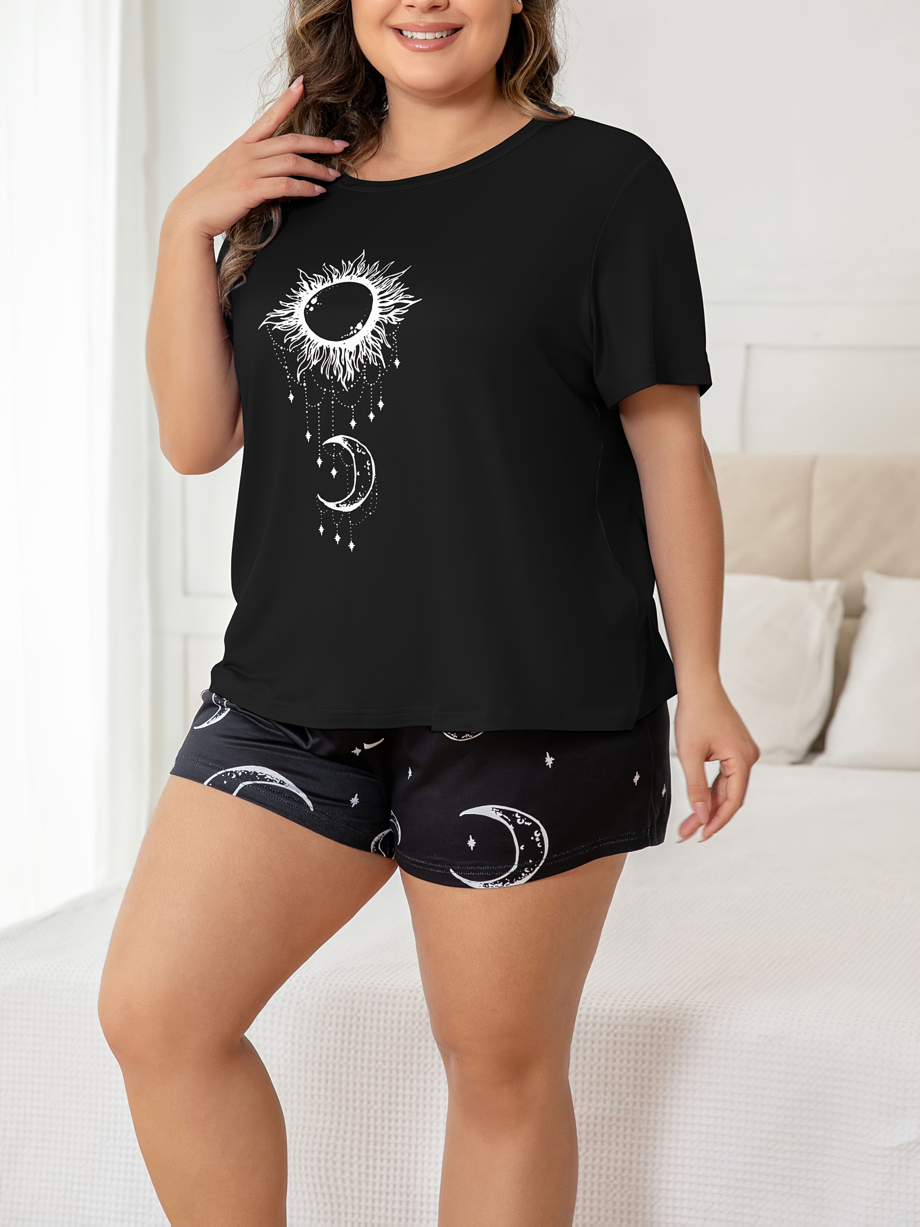Plus Size Women's Cotton Lounge Set Starry Sky Print Comfortable Sleepwear