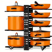 8-Tier Heavy-Duty Iron Pot Rack Organizer Rust-Resistant Space-Saving Floor Storage