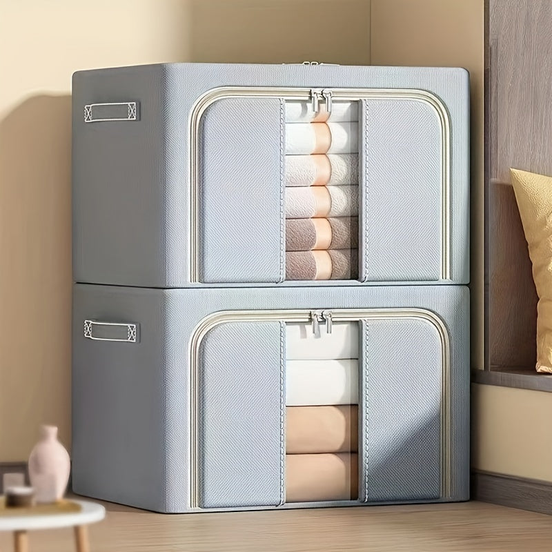 Gran caja de almacenamiento para ropa con asa y ventana para quilts y mantas, organizador ahorrador de espacio para armario, dormitorio, residencia universitaria
