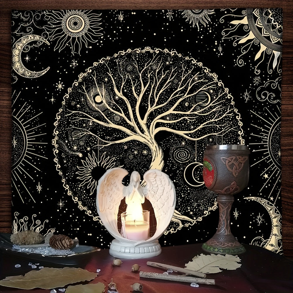 Tarot Tablecloth with Life Tree and Moon Phase Designs for Readings and Decor