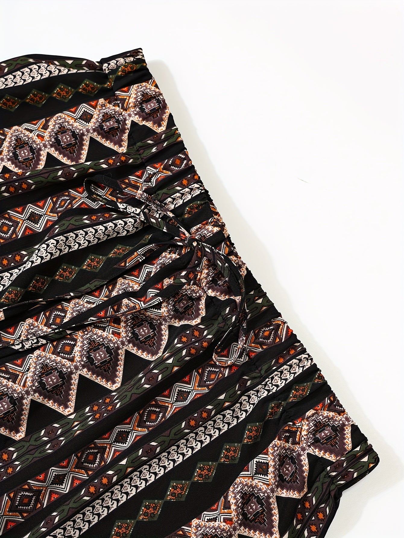 Брюки женские больших размеров с цветными блоками и геометрическим принтом - легкие, с регулируемым поясом