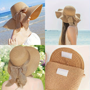 Women's Khaki Beach Sun Hat and Woven Shoulder Bag Set for Spring Summer Vacation