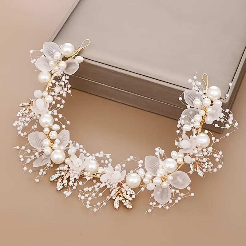 Faux Pearl Mesh Hairband for Bridal Wedding Headpiece Elegant Hair Accessories
