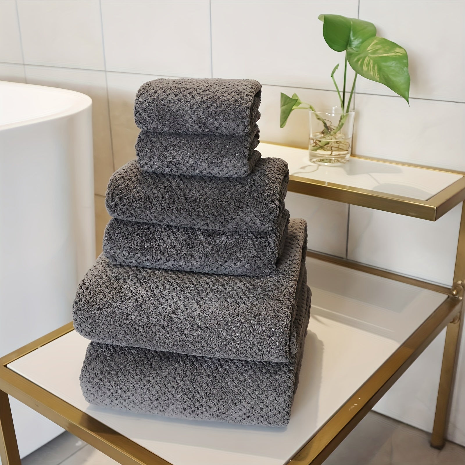 6-Piece Bath Towel Set with 2 Square Towels 2 Hand Towels and 2 Bath Towels Soft Absorbent Spa Hotel