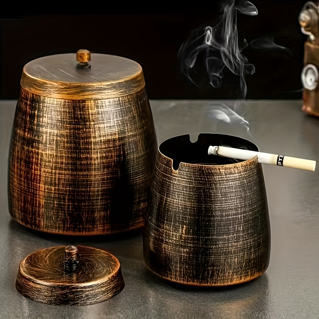 Stainless Steel Ashtray with Lid Large Windproof Smokeless Outdoor Decor