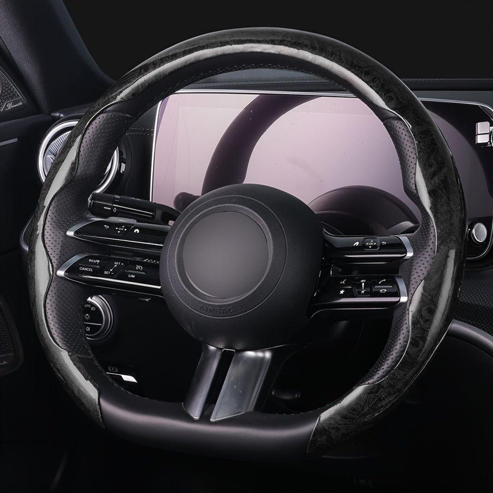 Car Steering Wheel Cover Mahogany Grain Leather Anti-Slip Universal