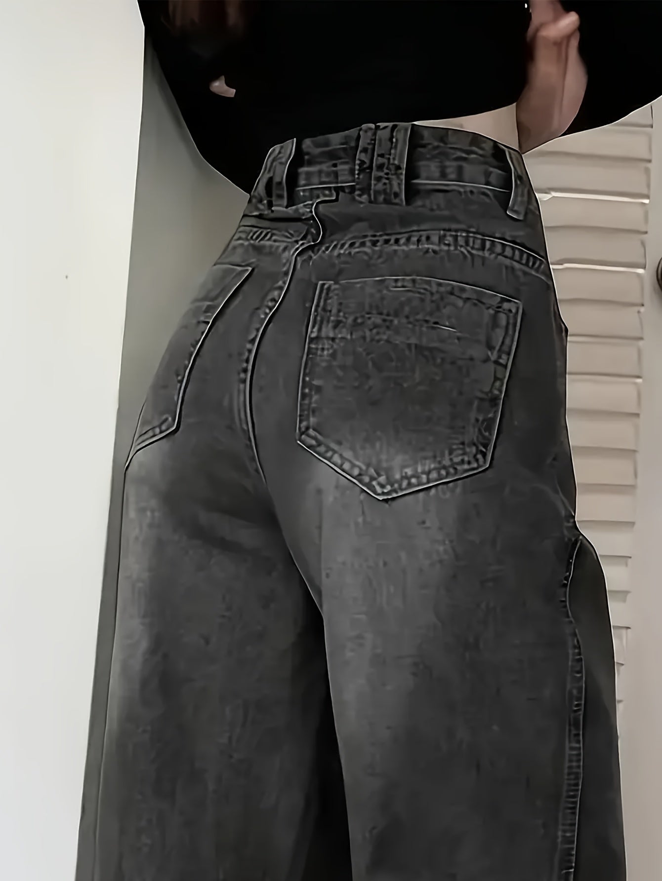 Women's Wide Leg Jeans Black Gray Denim Casual All-Season