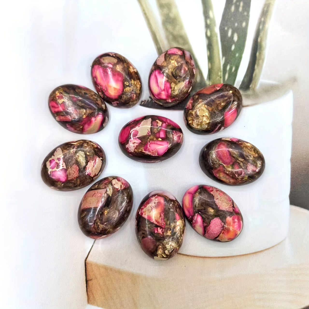 10 Pieces Bohemian Natural Oval Stones for Jewelry Making and Decoration