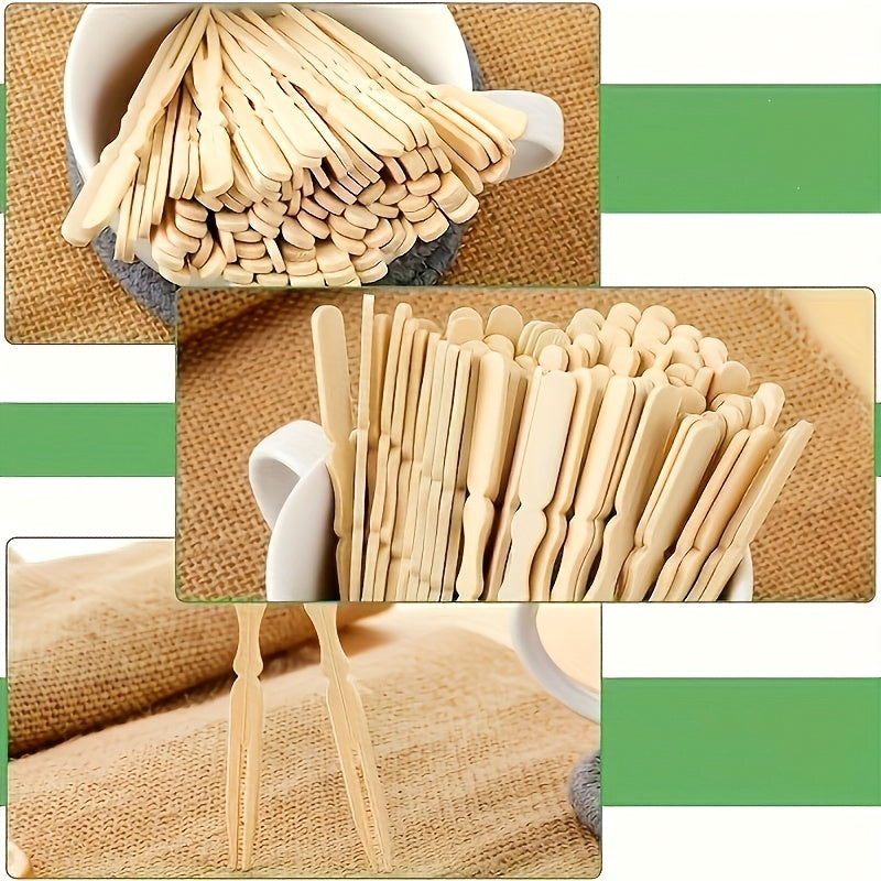 100/200pcs Mini Bamboo Cocktail Forks for Appetizers Fruits Pastries
