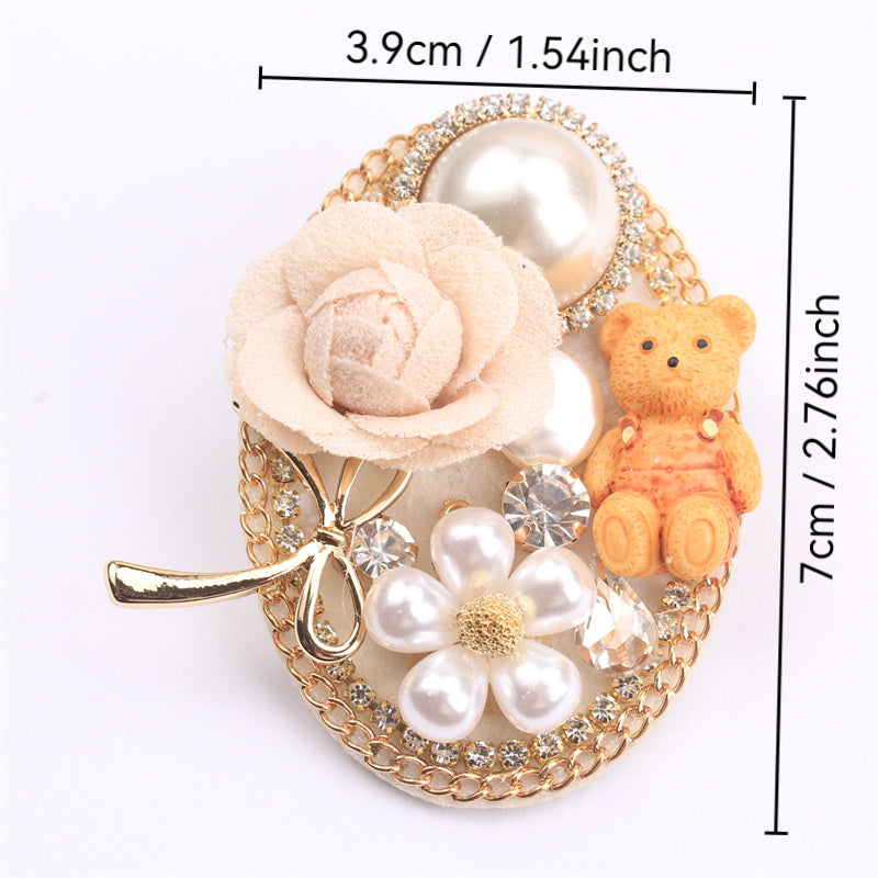 Rhinestone Bear and Flower Brooch for Clothing Bags Hats Elegant Jewelry