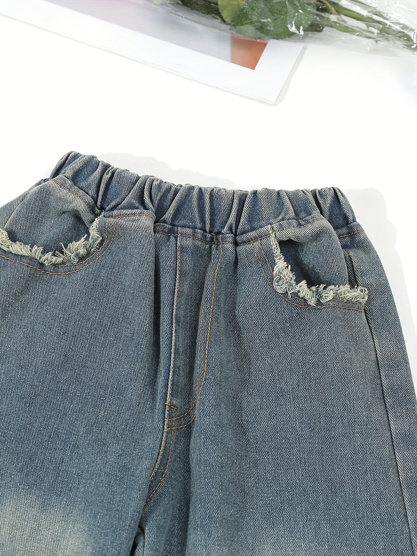 Girls Denim Two-Piece Set Autumn Retro Solid Color Woven Cotton Polyester