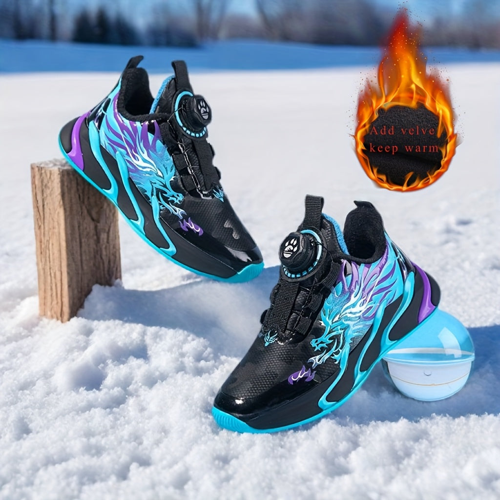 Boys' Fleece-Lined Low-Top Sneakers for Winter Outdoor Casual Running